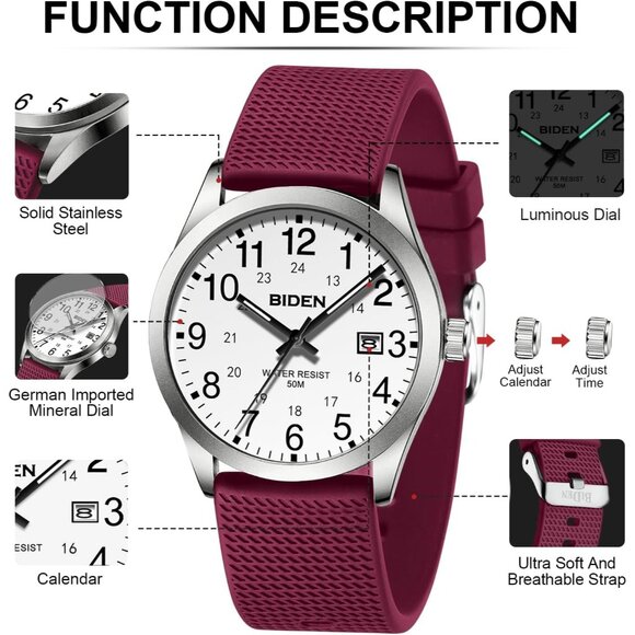 silver White Purple Watches for Men Women Military Time Glowing Easy to Read - Picture 6 of 8